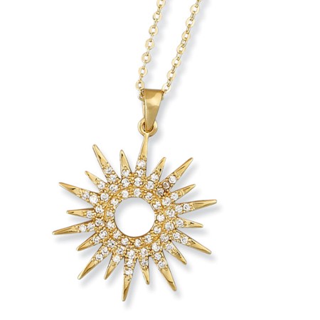 Gold plated Small Sunburst Pendant with CZs - Click Image to Close